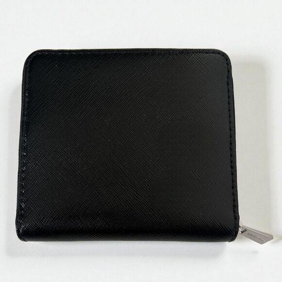 Michael Kors Jet Set Saffiano Leather Card Case Wallet, Black And Silver Compact - Picture 3 of 5